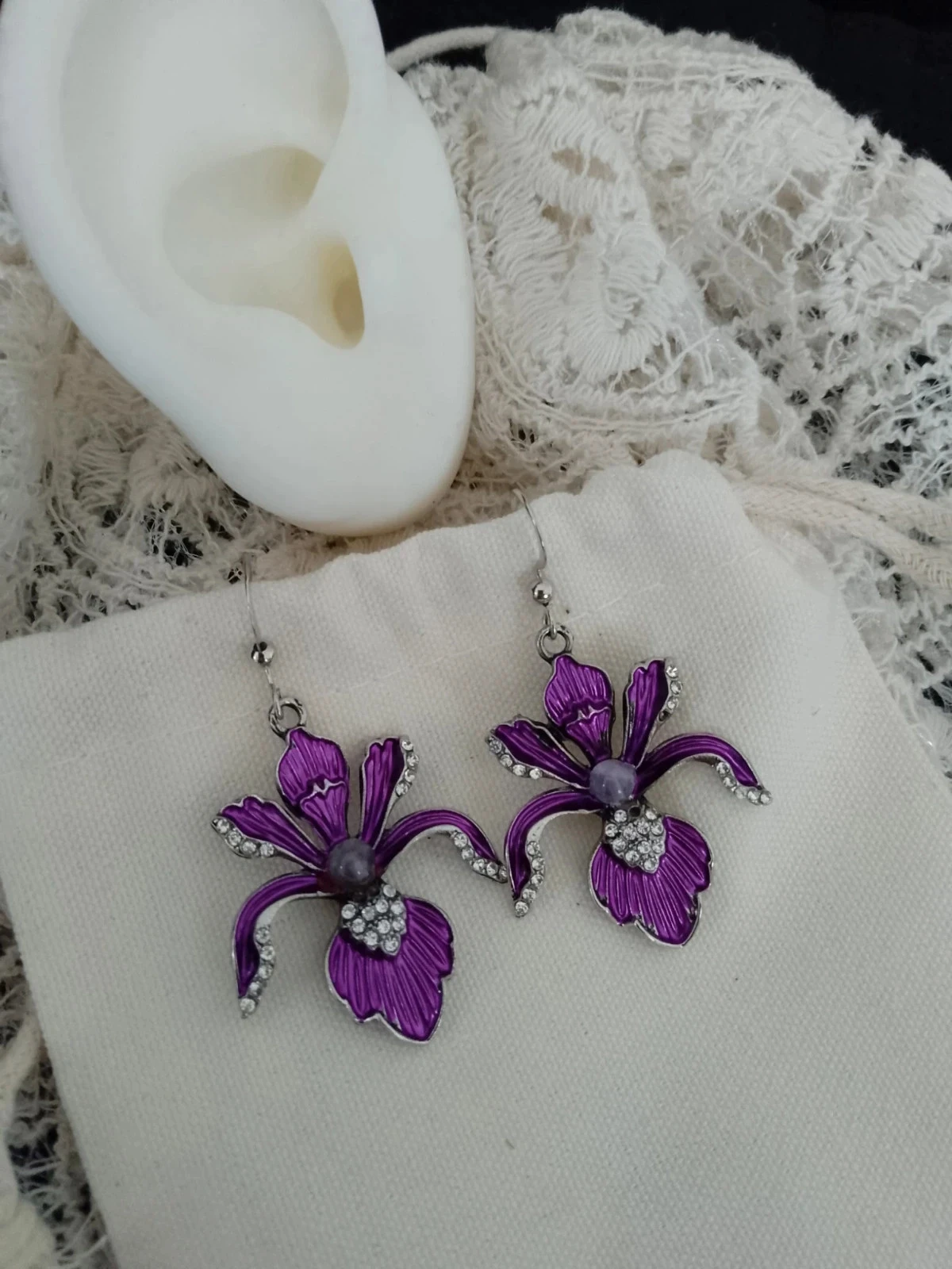 Bohemien oorbellen paarse bloemen met amethist stenen 💜. – photo 2